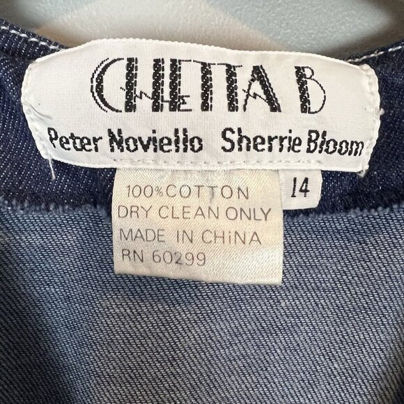 Chetta B Denim Midi Dress Snap Front Size 14 Peter Noviello Padded Shoulders - Picture 2 of 7